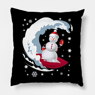 Happy Surfer Snowman Christmas Theme Surfing Pillow