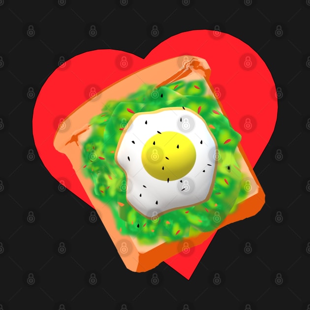 Avocado Toast Lovers Toast with Egg on a Bright Red Heart (Black Background) by Art By LM Designs 