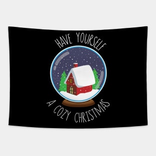 Cozy Cabin Christmas Snowglobe Design Tapestry