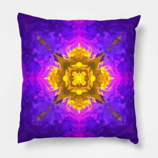 Psychedelic Kaleidoscope Square Yellow and Purple Pillow