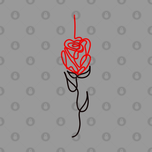 Red Rose Single Line Drawing by Tenpmcreations