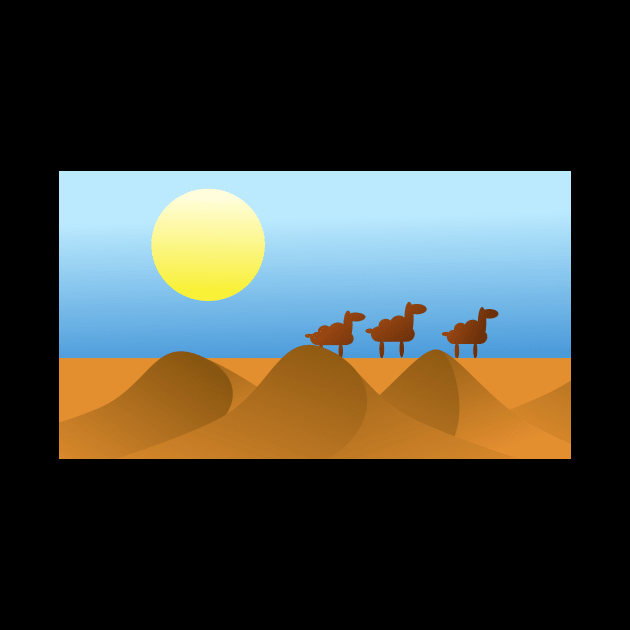 Camels in Desert Landscape by Foxxy Merch