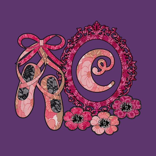 Pink floral ballerina Monogram art C by artbyomega