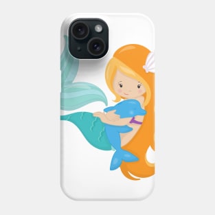 Cute Mermaid, Little Mermaid, Orange Hair, Dolphin Phone Case