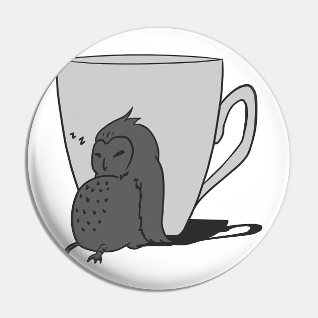 Sleepy Owl and Cup Grey Pin by AuroraCelestine