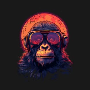 Retro Sunset Spaceman Chimpanzee AI Generated Art T-Shirt