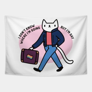 I don’t know where I’m going but I’m gay cute cat design meme Tapestry