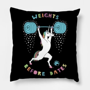 Weights Before Dates Unicorn Outline Pillow