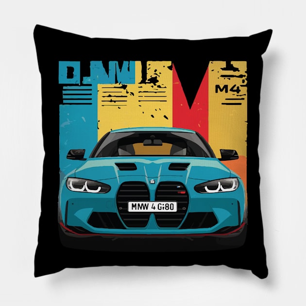 BMW M4 G80 Drift Vintage Car Pillow by Cruise Dresses