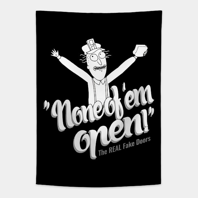 None of 'Em Open Fake Doors Black And White Movie Tapestry by ThreadChef