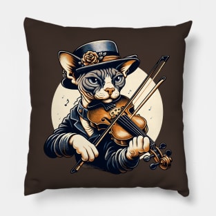 Devon Rex Cat Playing Violin Pillow