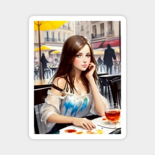 beauitful woman on parisian cafe Magnet