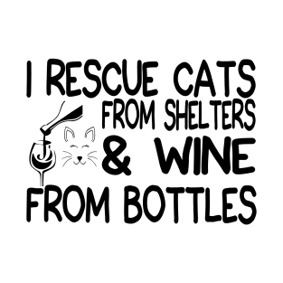 Womens Funny Cat Rescue And Wine Shirt - Cat And Wine Lover T-Shirt