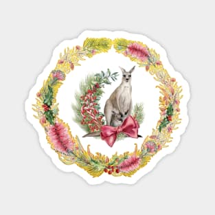 An Australian Native Floral Wreath - Christmas Kangaroo Magnet