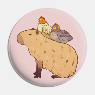 Cute capybara and chickens friends illustration Pin