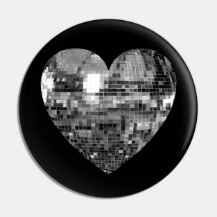 Mirrored Silver Disco Ball Heart Pin