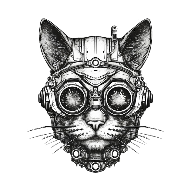 Dark cyberpunk cat by stkUA