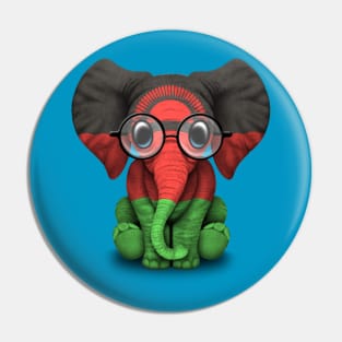 Baby Elephant with Glasses and Malawi Flag Pin