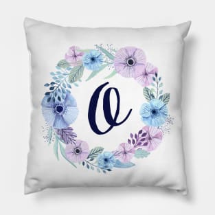 Floral Monogram O Icy Winter Blossoms Pillow