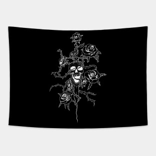 Skull and roses - lines Tapestry