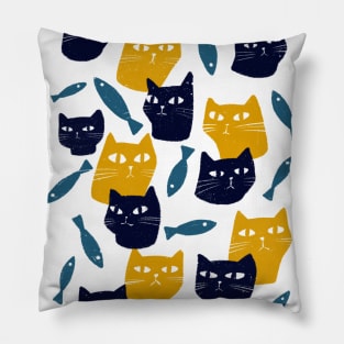 Blue and yellow cats with fish Pillow