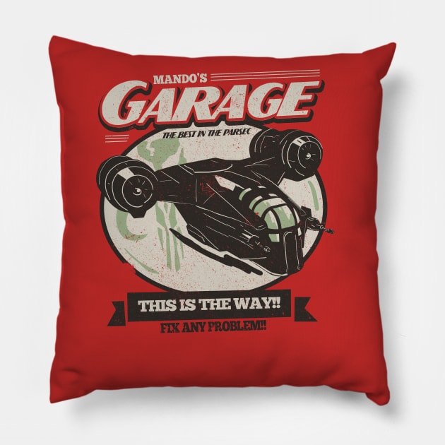 Mando's Garage Pillow by Piercek25