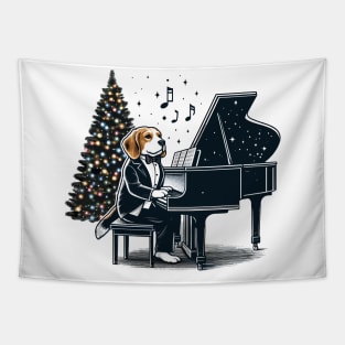 Beagle Playing Piano Christmas Tapestry