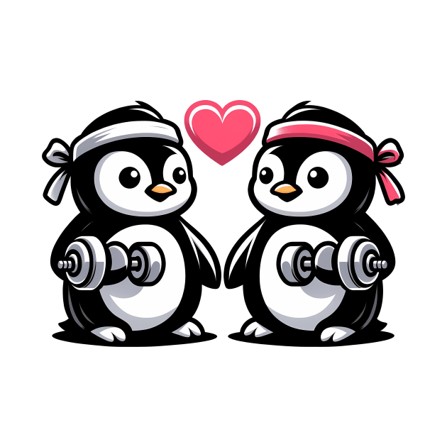 Penguin Couple Pumping Iron by Purrformance Wear