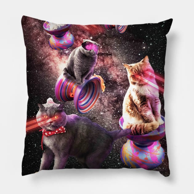 Galaxy Laser Yo-Yo Cat - Space Yo-Yo Cats with Lazer Eyes Pillow by Random Galaxy