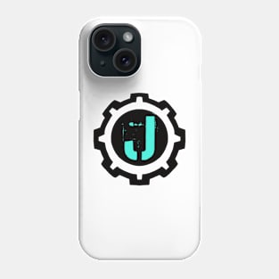 Ice Blue Letter J in a Black Industrial Cog Phone Case