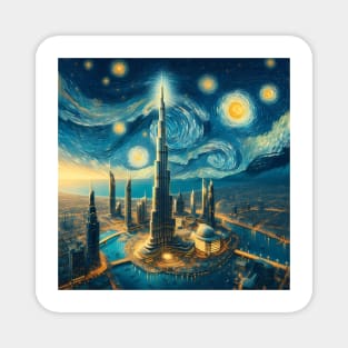 Dubai, United Arab Emirates, in the style of Vincent van Gogh's Starry Night Magnet