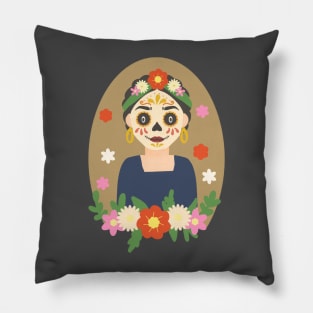 girl with  sugar skull costume Pillow