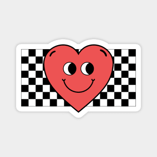 Retro Vintage Aesthetic Heart Smiley Emoji with Chess Board Black and White Magnet