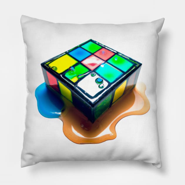 Melting rubik cube Pillow by valsevent