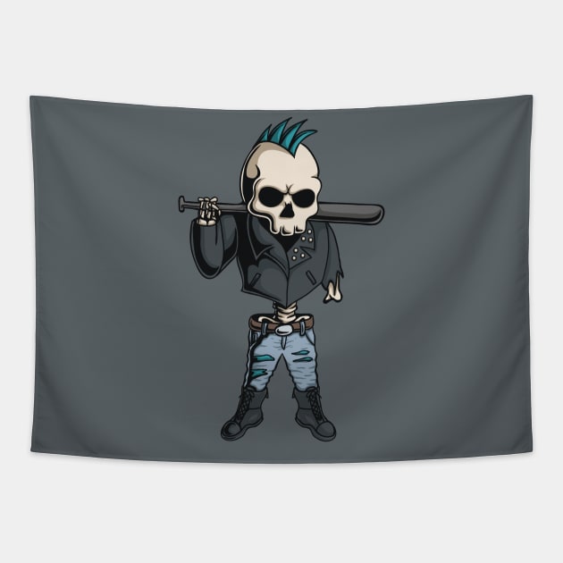 Gutter Punk Skeleton Illustration Tapestry by SLAG_Creative