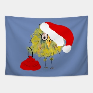 Funny Bird in Santa Hat with Gift Sack! Tapestry