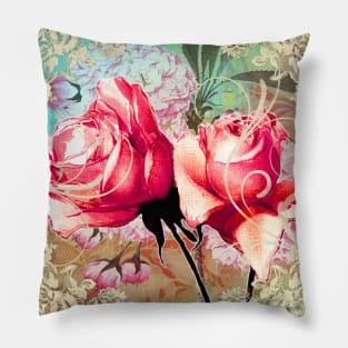 Roses and Floral with Floral Corners Pillow