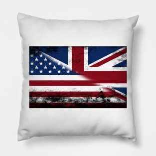 Sliced American flag and UK  flag distressed Pillow