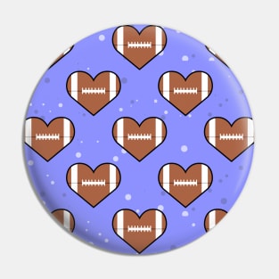 American Football Ball Texture In Heart Shape - Seamless Pattern on Blue Background Pin