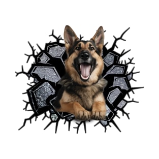 Funny German Shepherd Wall Crack Dog Lover T-Shirt