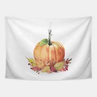 Fall pumpkin and leaves. Fresh farm pumpkin. Tapestry