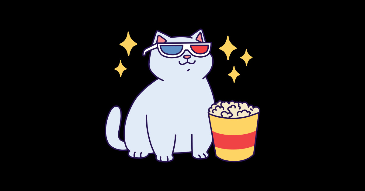Fat Cat With Popcorn Cat Sticker TeePublic