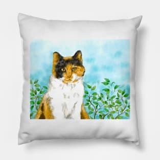 Calico cat pet portrait watercolor painting Pillow