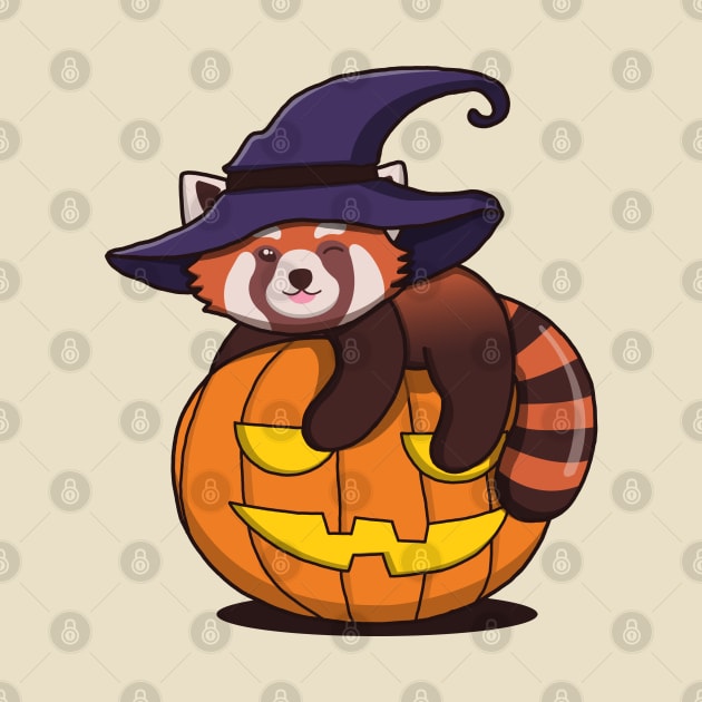 Cute Red Panda On The Pumpkin by Luna Illustration