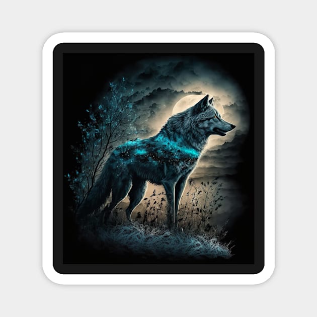 Wolf with teal spark Magnet by KoolArtDistrict