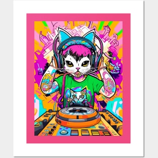 Pop art DJ Cat Chilling with Headphones | Art Board Print