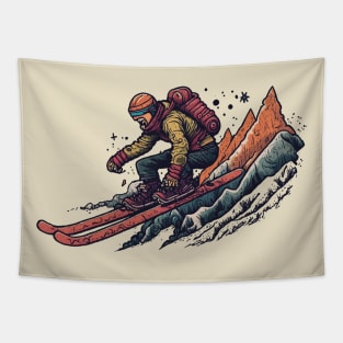 skier in Retro Sci-Fi Art style Tapestry