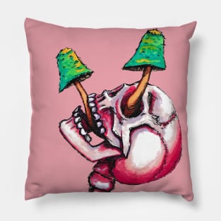 Skull with Mushrooms Pillow