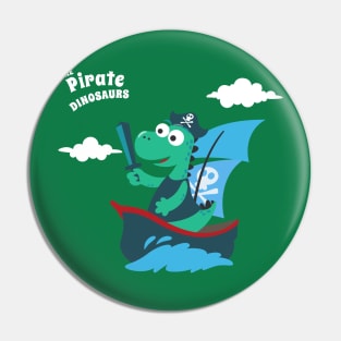 illustration of dinosaur pirate on a ship at the sea Pin