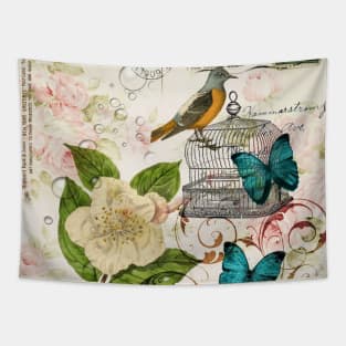 Shabby Chic spring butterfly french rose botanical floral Tapestry